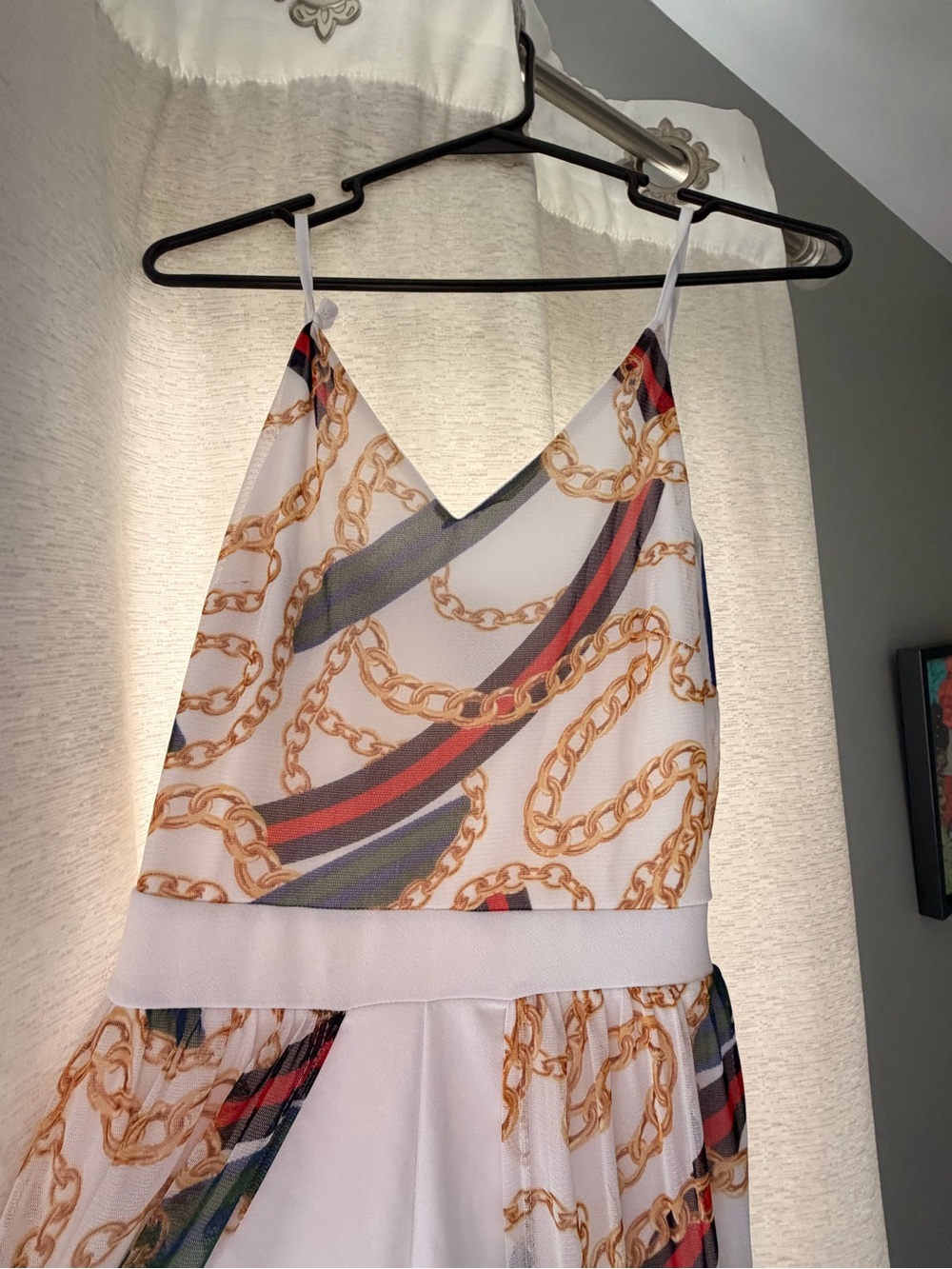 Rue21 White Maxi Dress with Gold Chain & Black-Red Stripe Print - Picture 2 of 5